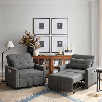 Fauteuil d'appoint convertible 3 en 1 Zhenya, canapé-lit rembourré escamotable avec coussin décoratif