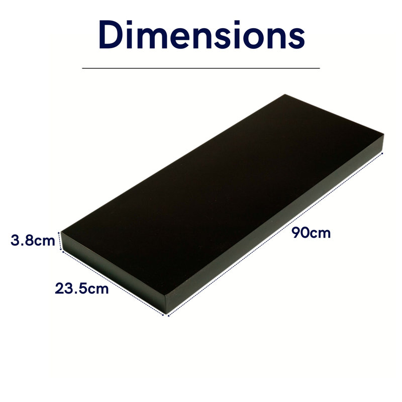 Hudson Floating Wall Shelf Kit, Chunky 3.8cm, 4cm H x 60cm W x 24cm D, Gloss Black
