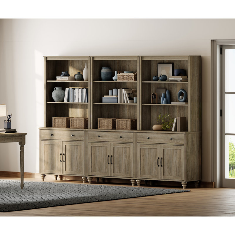Scarlett Sideboard Cabinet With Bar Hutch, Farmhouse Sideboard Credenza For Dining Room, Modern Buffet Cabinet, Large Storage Cabinet With Wood Doors And 5 Tier Shelve, Wash Grey, 102"