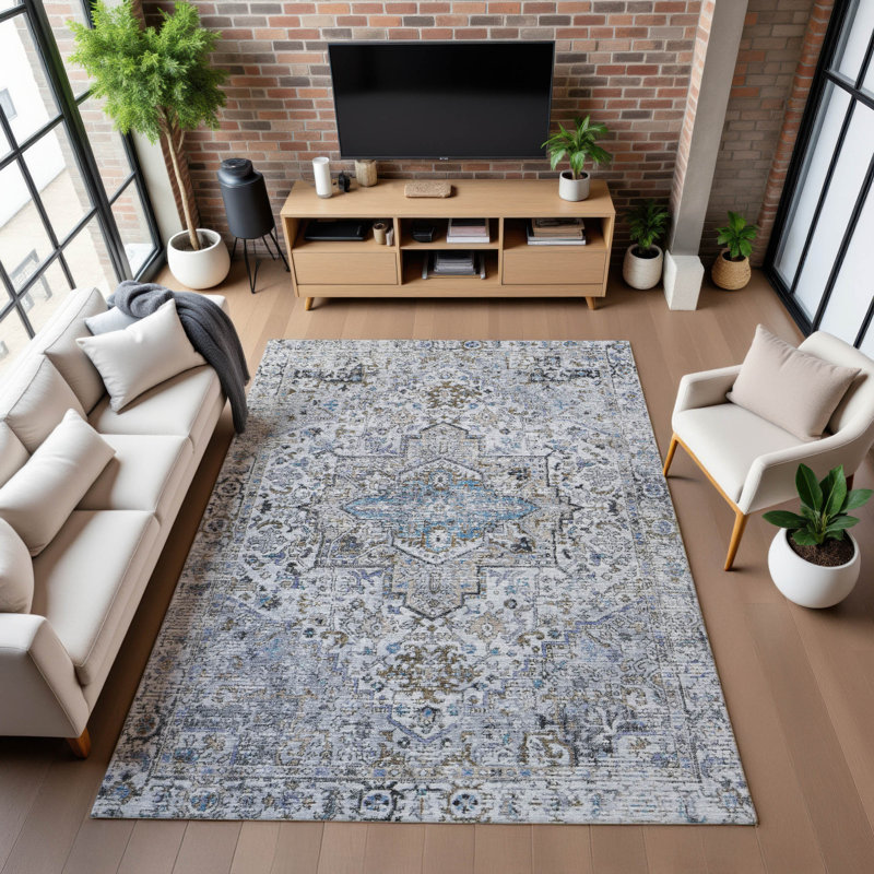 Premium Machine Washable Ponce AMF1767 Global Rug, Rectangle 10' x 14'