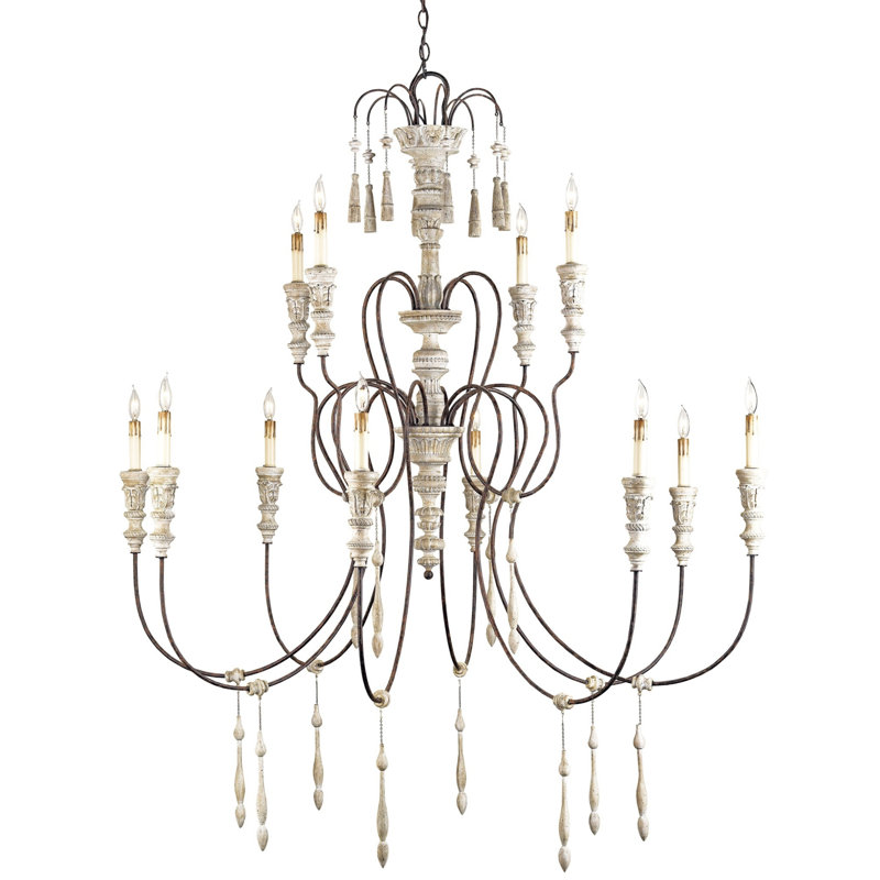 Lustre classique / traditionnel à 12 lumières de style bougie avec détails en bois Hannah