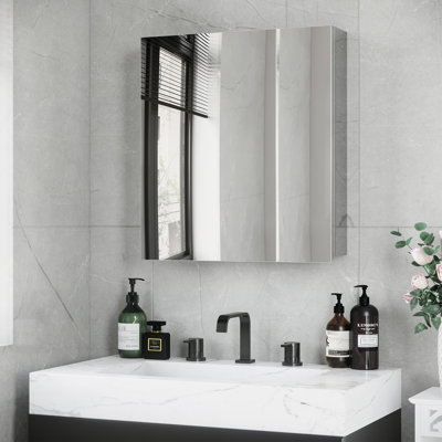 Bathroom Wall Shelf Cabinet With Mirror - Space Design Stainless Steel Space Saver Storage