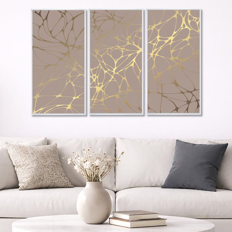 «Golden Marble Design II», reproduction de photo sur toile 3 pièces, H 32 po x l 48 po x P 1 po, Cadre blanc