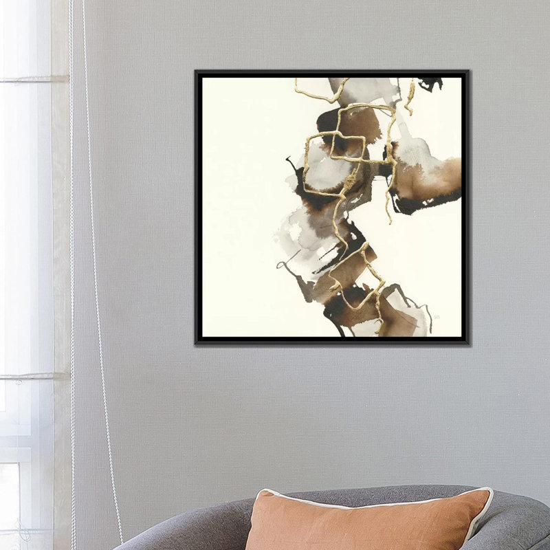 «Gold Squares II», reproduction sur toile, H 18 po x l 18 po x P 1,5 po, Toile avec cadre noir, Pas de tapis