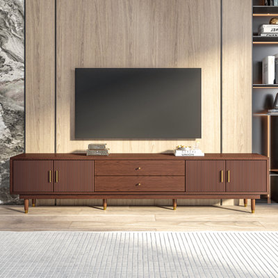 Mid-Century Modern TV Stand for 60+ Inch TVs, Walnut TV Console with 2 Storage Cabinets and 2 Drawers, Entertainment Center
