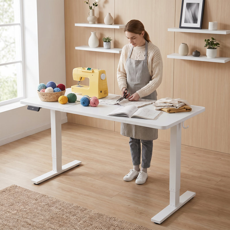 Table de couture électrique à hauteur réglable 63 po, White