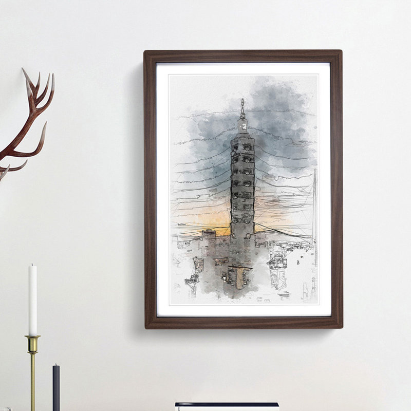 Taipei City in Taiwan Abstract - Picture Frame Painting Print, Walnut Framed, 87cm H x 62cm W x 2cm D