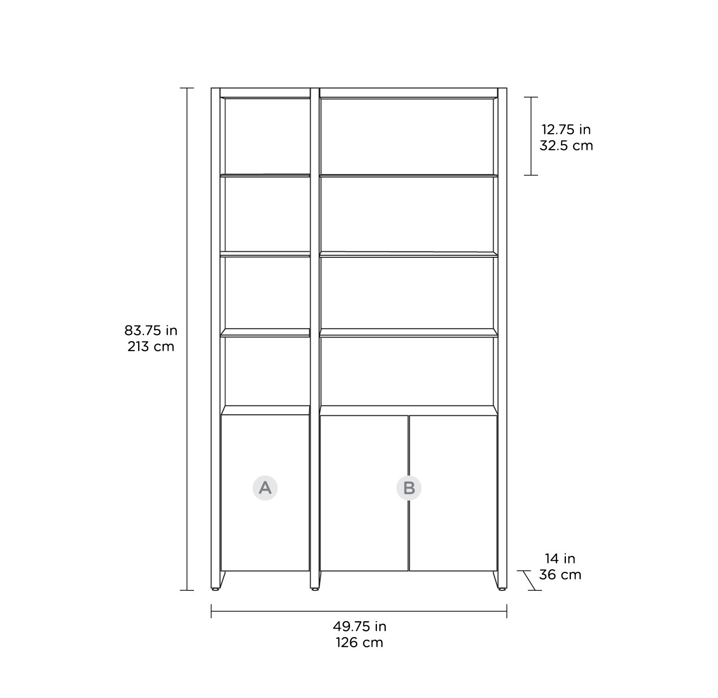 Linea™ Bookcase, Charcoal Stained Ash, 2, 83.75" H x 65" W x 14" D