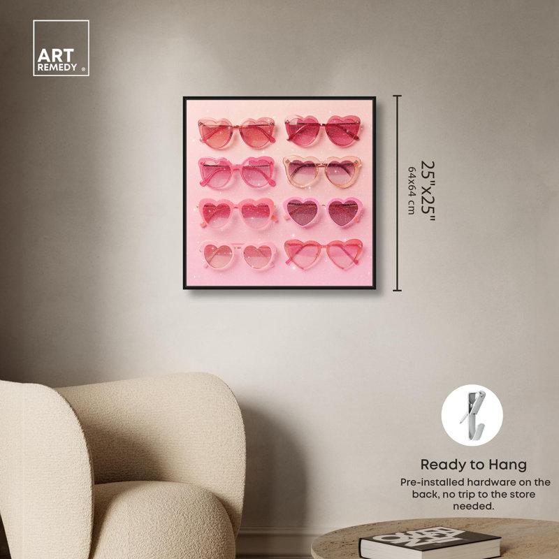 Art moderne sur toile, collection Heart, H 25 po x l 25 po x P 1,8 po, Cadre flottant noir