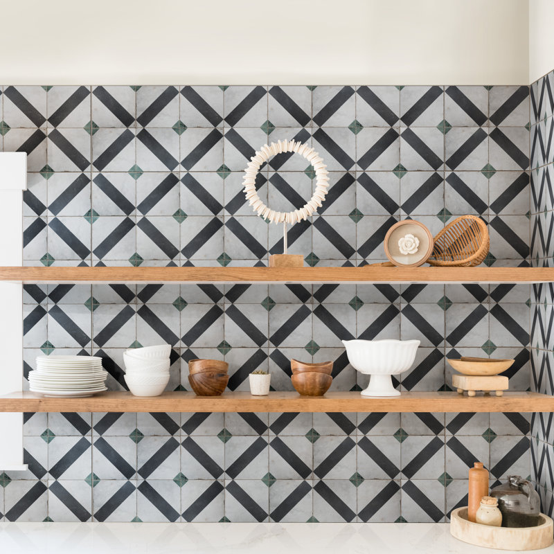 Renaissance Deco 8" x 8" Porcelain Wall & Floor Tile, Black/Gray