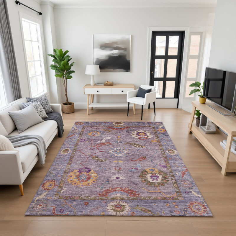 Premium Machine Washable Mayfield AMF2229 Global Rug, 3' x 5', Plum