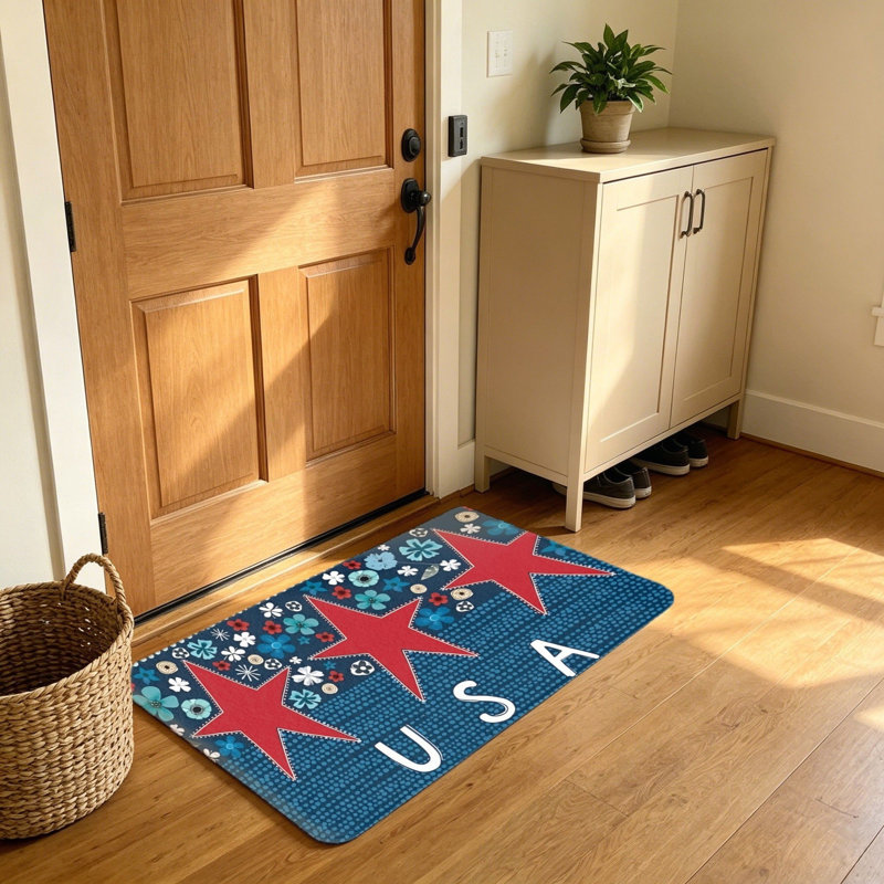 Tapis d'entrée rouge et blanc, étoile et jour commémoratif des États-Unis, 20 po x 32 po, intérieur et extérieur