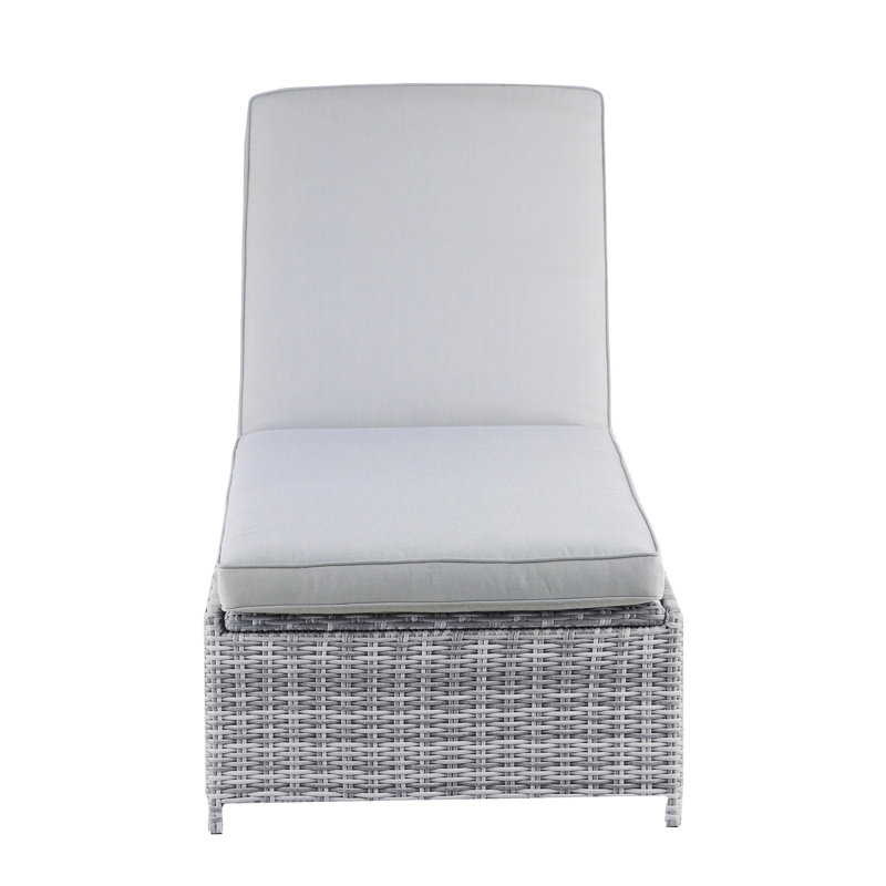 Elle Decor Gray Wicker Outdoor Chaise Lounge with Cushions and Storage
