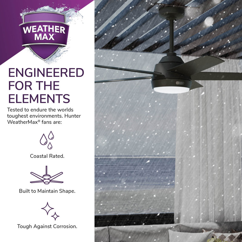 Skyflow 52" 5-Blade Standard WeatherMax Indoor/Outdoor Ceiling Fan with Lights and Wall Control, Matte Black