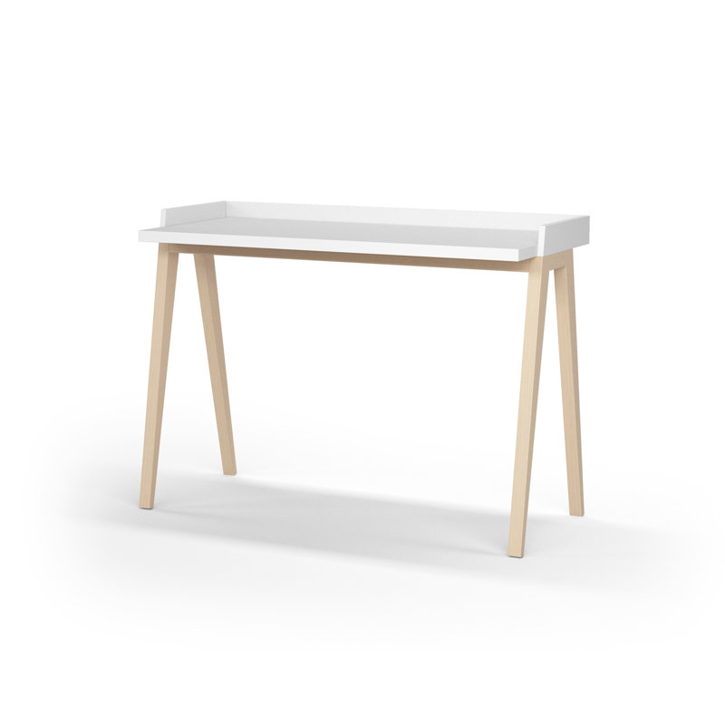 Mcraney Solid Wood Base Writing Desk, White, Light Oak