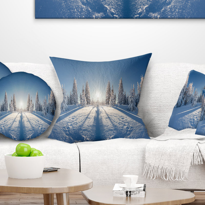 Coussin de paysage d’hiver majestic imprimé, 16 po x 1 po, Coussin décoratif