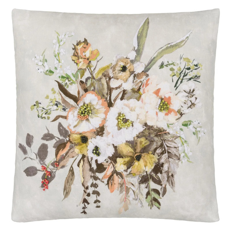 Margaretta Linen Decorative Pillow, Sepia Floral