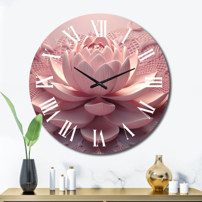Blooming Delicate Pink Lotus II Metal Wall Clock