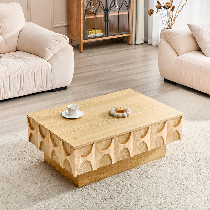 Table basse à plateau coulissant 38,59 po avec rangement caché, centre Mid-Century, Naturel