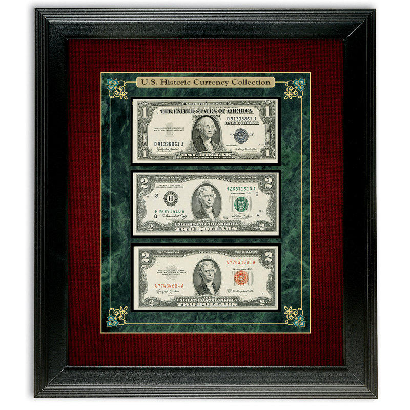 Historic U.S. Currency Collection in Black Wood Frame
