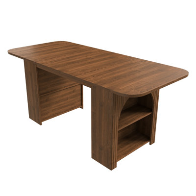 70.87in Mid-Century Dining Table with Drawers & Open Storage
