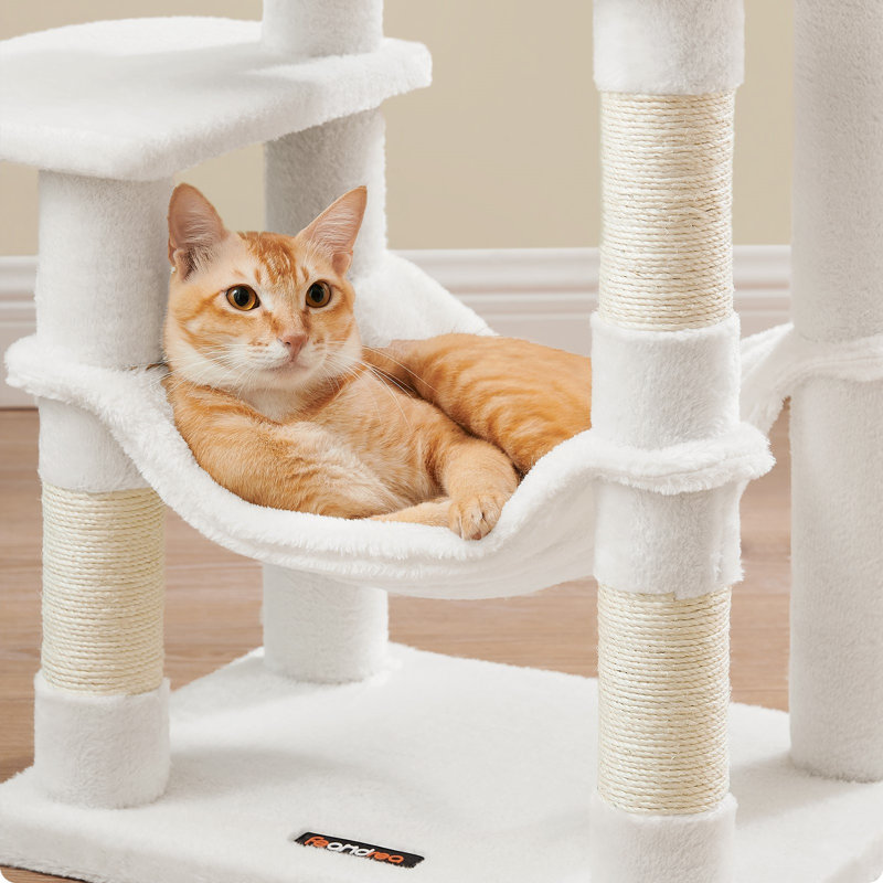 Arbre à chat à niveaux multiples 44,1 pouces, Blanc, crème