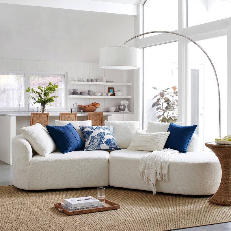 Canapé modulaire incurvé de 116 po avec coussins de dossier Lunford, Polyester blanc