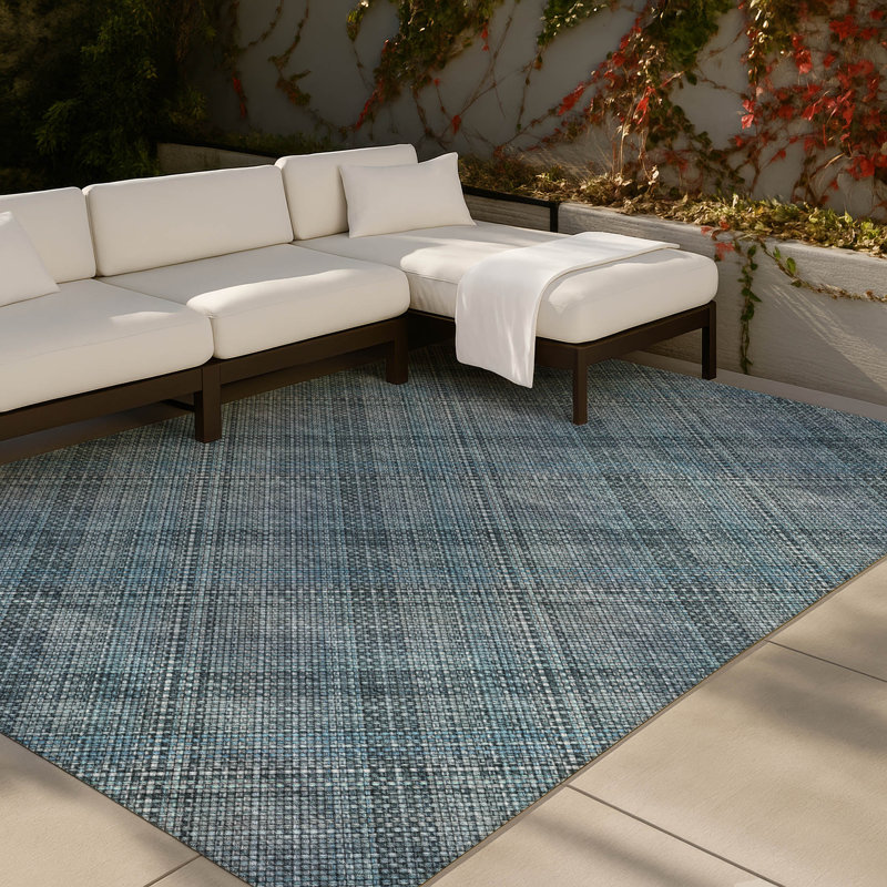 Machine Washable Indoor/Outdoor Chantille ACN2880 Plaid Rug, Blue, 10' x 14'