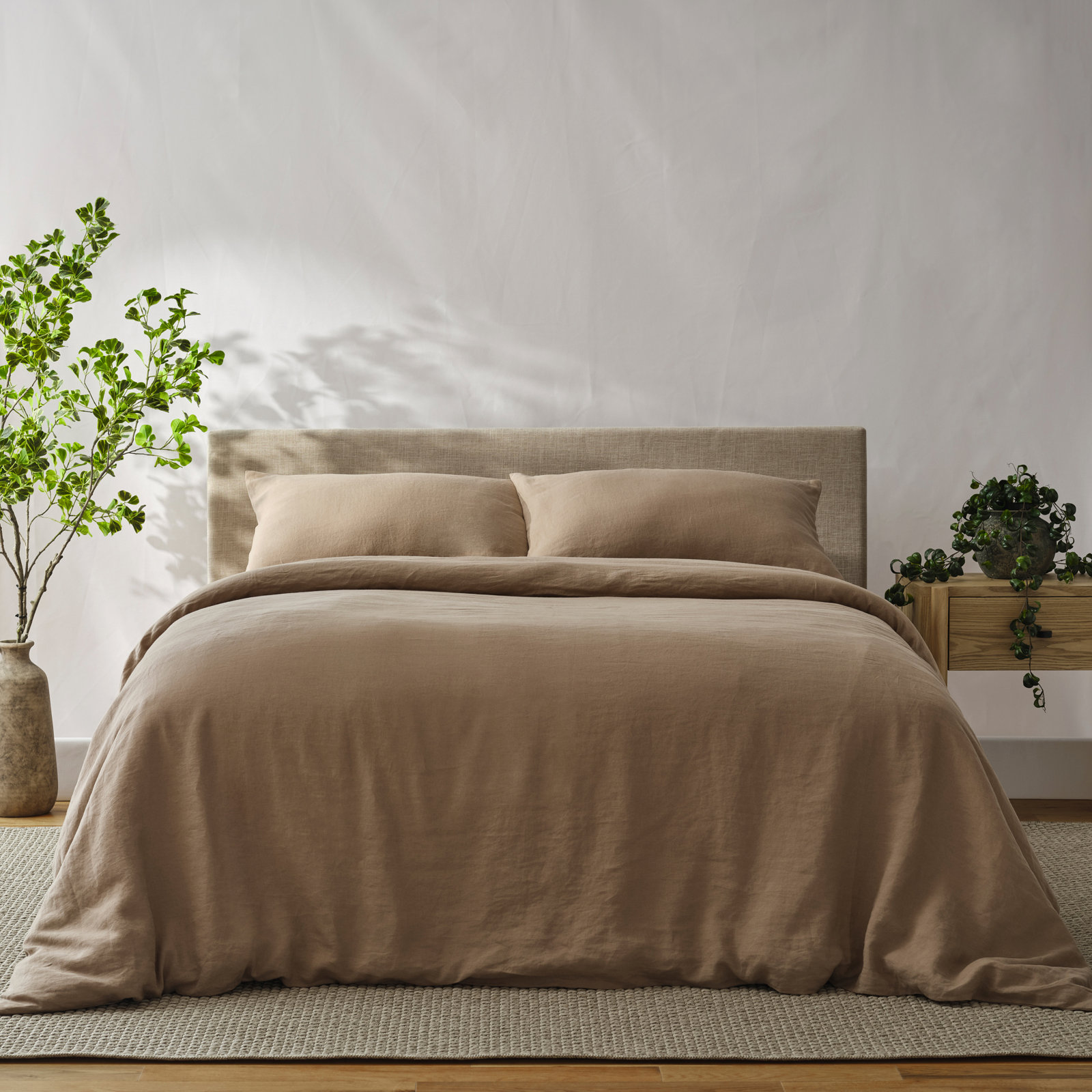 French Linen Duvet Cover Set, King Duvet Cover + 2 King Pillow Shams, Fawn