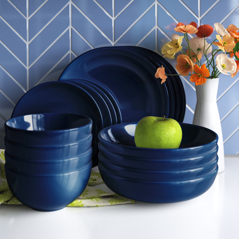 Service de table en grès Wayfair Basics® Burkeville - Service pour 4, Bleu