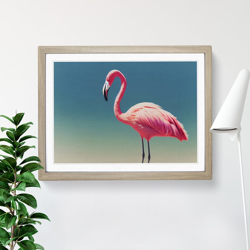 Soulful Flamingo - Framed Print, 25cm H x 34cm W x 2cm D, Oak