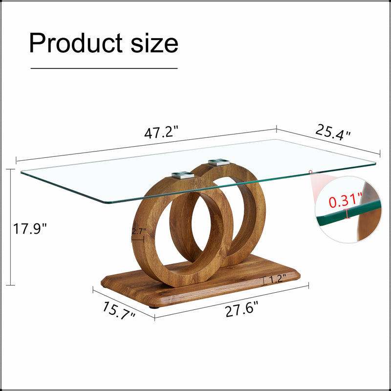 Table basse moderne moderne avec plateau en verre trempé et pieds en grain de bois, parfaite pour les salons élégants