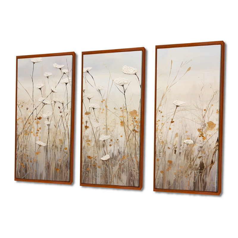 Elige - Wildflowers Wall Art Living Room Set, 40" H x 60" W x 1" D, Brown Floater Framed
