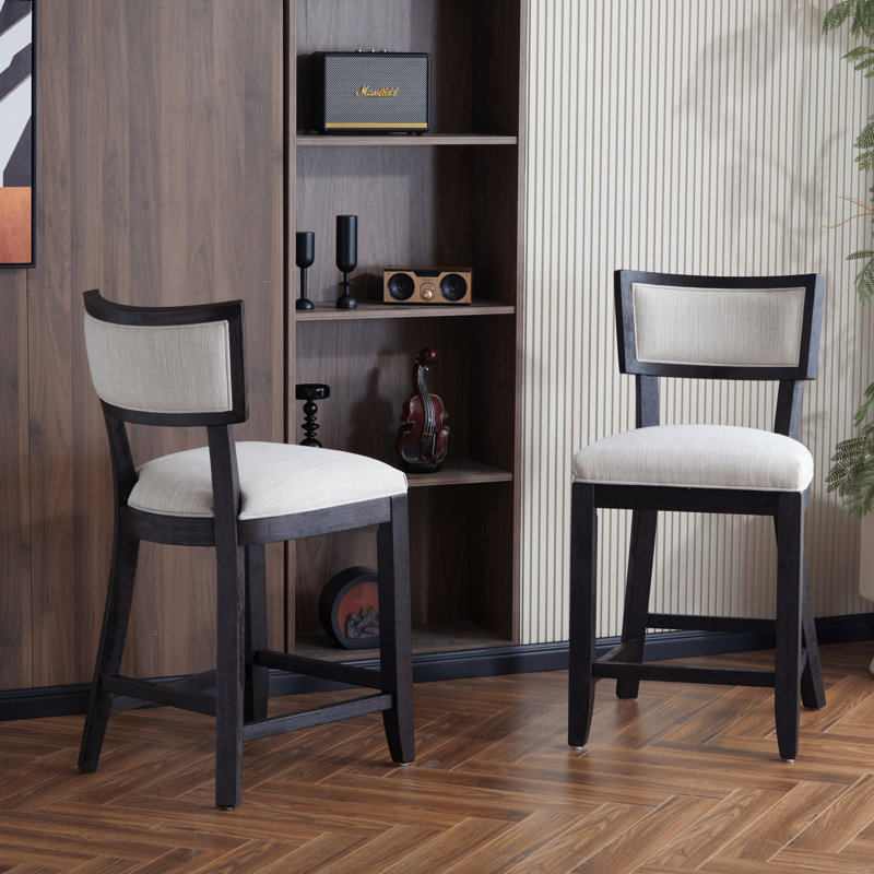 Ensemble de 2 tabourets de comptoir de 26,5 po, tabourets de bar rembourrés à hauteur de comptoir avec dossier confortable, structure en bois d'hévéa massif, dossier, repose-pieds, tabourets de bar sans accoudoir pour bar personnel, comptoir de cuisin