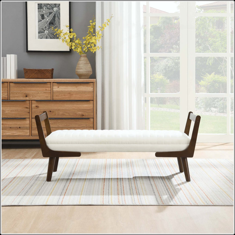 52'' Mid-Century Chenille Bench with Walnut Wood Legs