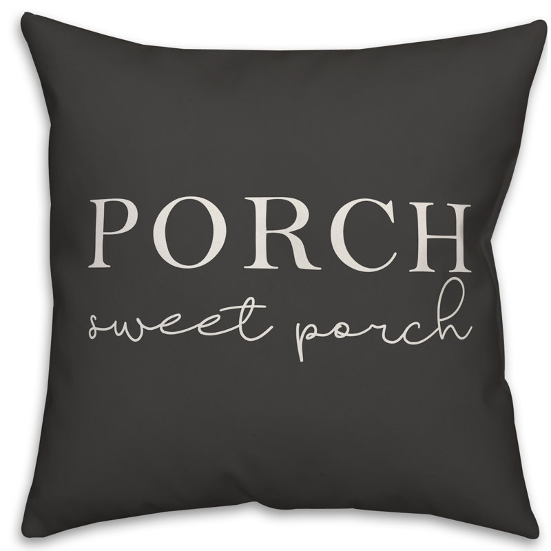  Porch Sweet Porch Indoor/Outdoor Throw Pillow, Black/White, 20" H x 20" W