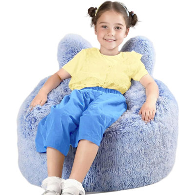 Fauteuil à billes - Fausse fourrure moelleuse - 2,5 pi - Rembourrage en mousse à mémoire de forme - Design oreilles de lapin