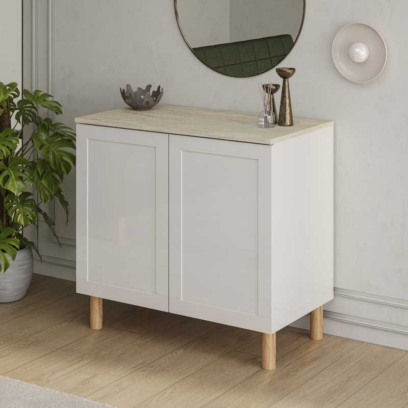Boli Sideboard , White/Traverten, Single