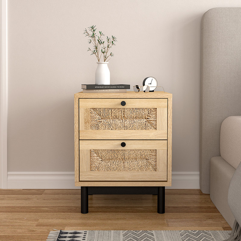 Abentego Manufactured Wood Bedside Table with 2 drawers