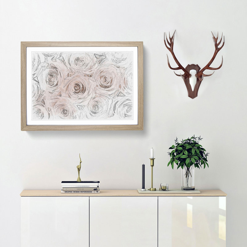Wall of Pink Roses in Abstract - Picture Frame Graphic Art Print, Oak, 40cm H x 60cm W x 2cm D