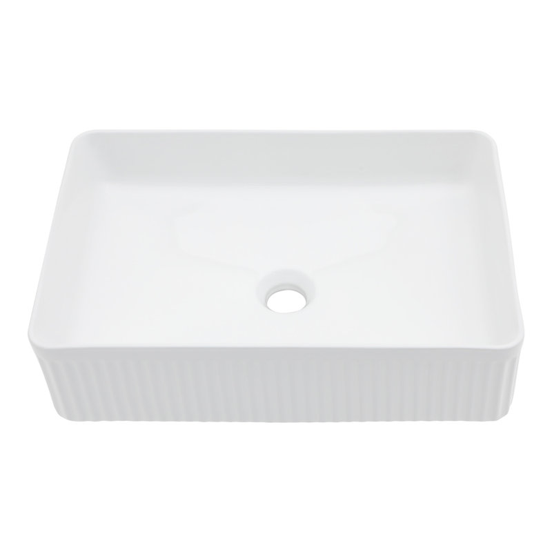 Lavabo vasque de salle de bain Stain - Céramique blanche rectangulaire, aspect moderne et élégant, lisse