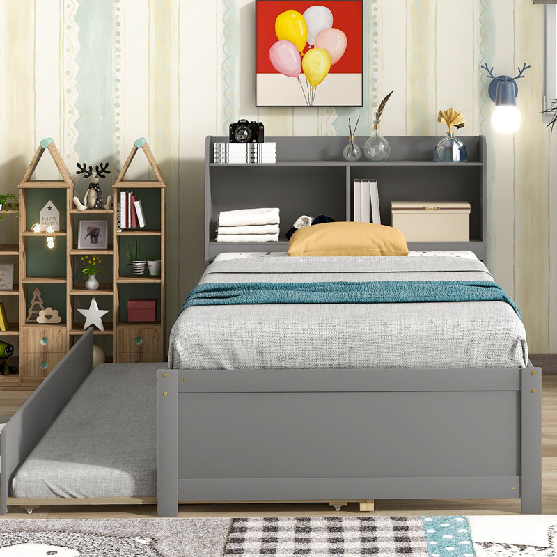 Twin Bed With Bookcase And Trundle In Grey - Optimize Bedroom Storage Organization Size Functional Upgrade Your, Gray, Twin