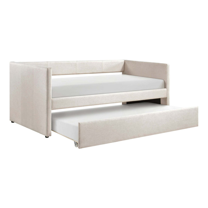 1Pc Daybed With Trundle  Fabric Upholstery Wooden Frame Modern Home Furniture, Beige