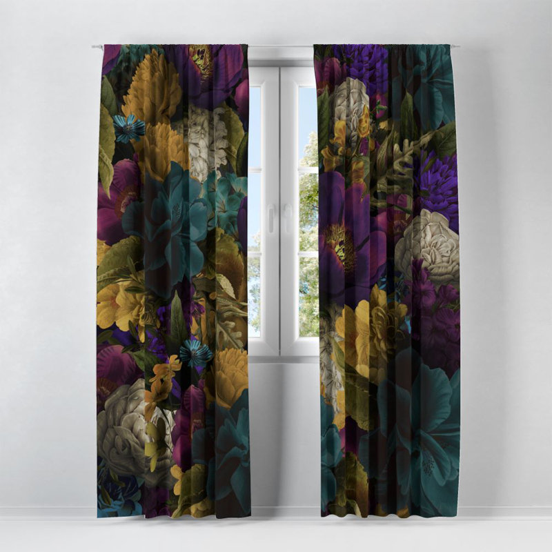 Panneau de rideau simple semi-transparent floral, L 40 po x L 82 po