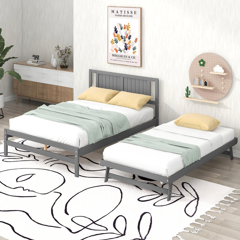 Full Size Platform Bed With Adjustable Trundle