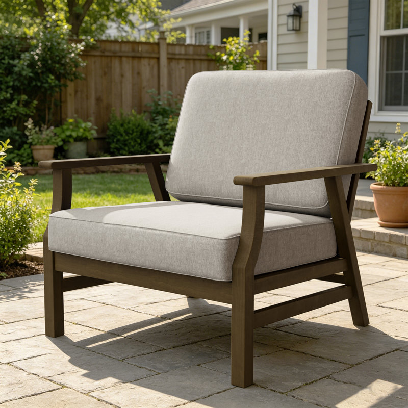Montelongo Solid Teak Wood Outdoor Lounge Chairs With Cushions, Brown, Light Camel