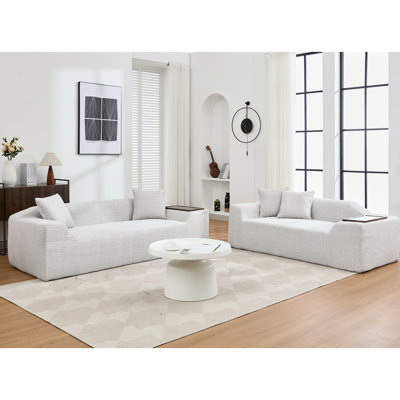2 places et 3 places avec table de bout - gris, meuble essentiel de salon moderne, boucle grise, sièges confortables
