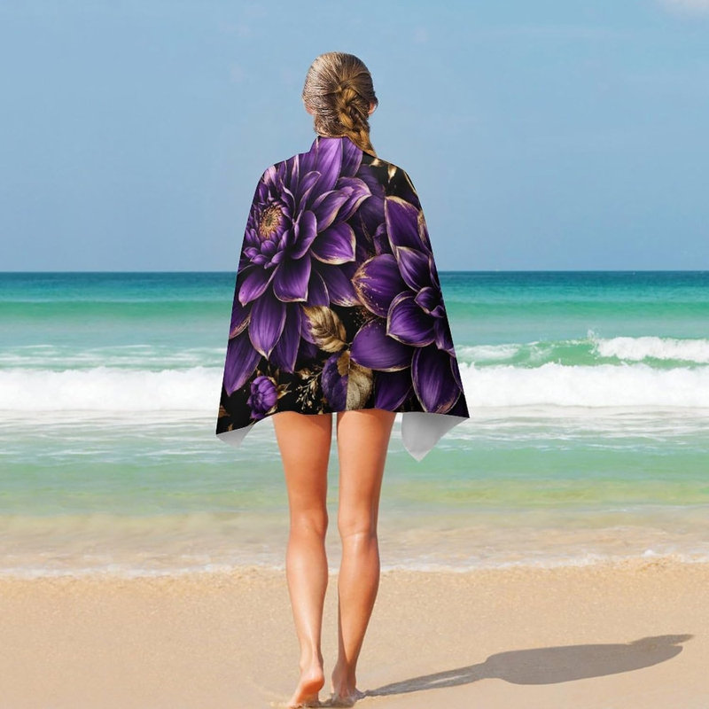 Serviette de plage mauve à motif floral, serviette de plage légère en microfibre à séchage rapide sans sable pour piscine, plage, douche, source chaude, yoga, voyage, 30 x 60 po