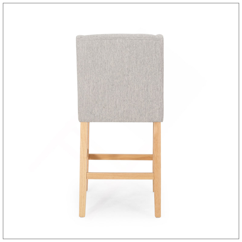 Ensemble de 2 tabourets de comptoir à oreilles capitonnés contemporains en tissu, gris clair, naturel