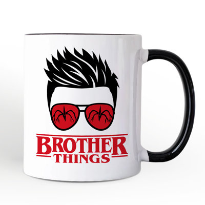Brother Things Retro Mug, Red Glasses Family Matching Gift with Custom Name
